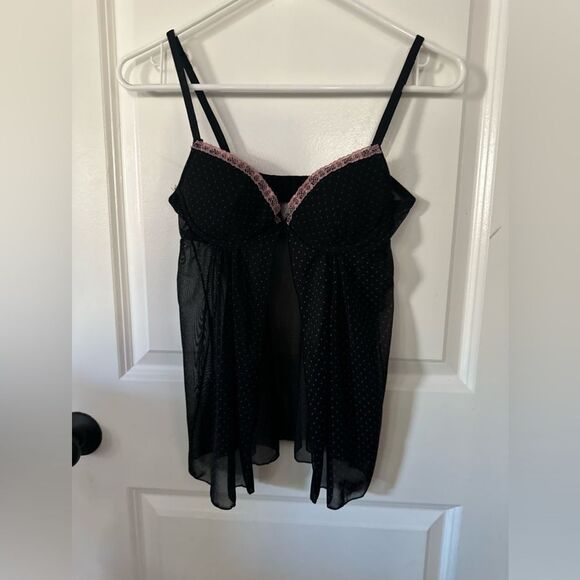 Rampage Intimates Black With Pink Polka Dots Sheer Top Size Small - Picture 1 of 10